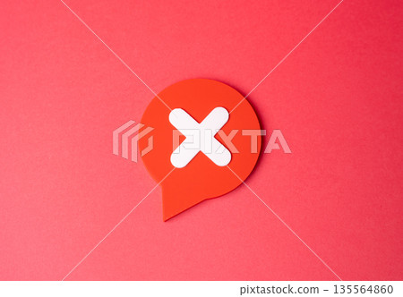 Negative response. Comment with refusal. Prohibition and restrictions. Rejection symbol, limitation notice and denied approval. Moderation concept, access control and regulatory or policy enforcement. Negative response. Comment with refusal. Prohibition and restrictions. Rejection symbol, limitation notice and denied approval. Moderation concept, access control and regulatory or policy enforcement. 135564860