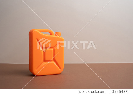 Orange canister. Fuel or chemicals. Energy storage symbol, industrial supply and safety risk. Transport dependence, hazardous materials handling and resource availability concerns. 135564871