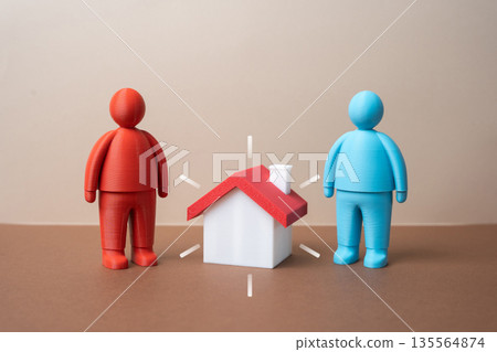 A real estate transaction between two parties. A dispute and conflict over ownership of a house. Property rights clash, legal uncertainty and negotiation breakdown affecting asset value. 135564874