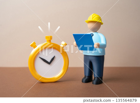 The stated timeframe for project implementation and construction. Completion of work before the deadline. Time planning concept, schedule control and execution discipline. Efficiency, accountability 135564879