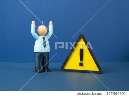 An alarmist businessman and a pressing problem requiring a solution. A complex task. An error or malfunction. Crisis management concept, urgency, responsibility and decision making. An alarmist businessman and a pressing problem requiring a solution. A complex task. An error or malfunction. Crisis management concept, urgency, responsibility and decision making. 135564891