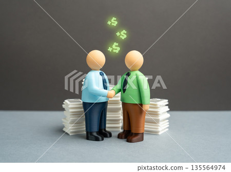 A contract was signed after lengthy negotiations. Mutually beneficial cooperation. Agreement success story, compromise achieved and trust built. Strategic partnership, legal clarity 135564974