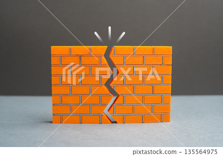 A crack in the wall. Issues with reliability. Lack of confidence in strength and resilience. Structural risk metaphor, hidden flaws and warning signs affecting safety A crack in the wall. Issues with reliability. Lack of confidence in strength and resilience. Structural risk metaphor, hidden flaws and warning signs affecting safety 135564975
