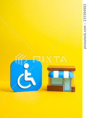 Businesses create an accessible environment for people with disabilities. Barrier free environment. Inclusion strategy, adaptive design and compliance. Equal opportunity culture 135564983