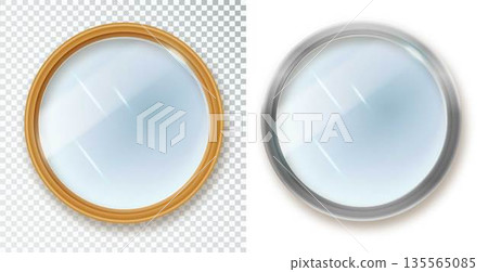 Set of different shape mirrors isolated. Mirror frame, mirrors template. Reflective glass surfaces isolated. Realistic design for indoor furniture 135565085