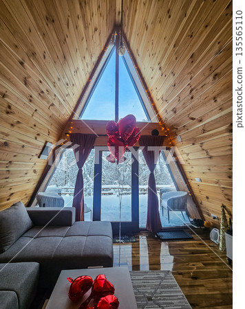 Eco Wooden A Frame Cabin Interior 135565110