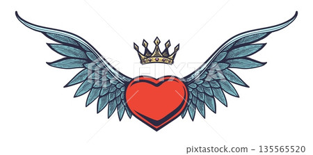 Heart with wings and crown 135565520