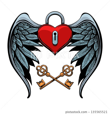 Heart shaped winged padlock Heart shaped winged padlock 135565521