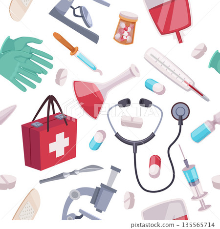 Medical pattern. seamless background with medical equipment 135565714