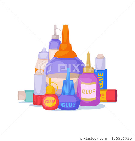 Glue tubes. different forms container for glue. vector background illustration 135565730