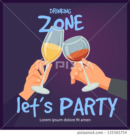 Alcohol party. hands holding glasses of wine. cocktail party invitation 135565754