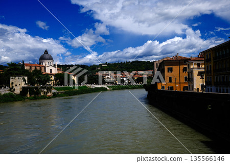 Verona cityscape with historic rooftops and medieval architecture Verona cityscape with historic rooftops and medieval architecture 135566146