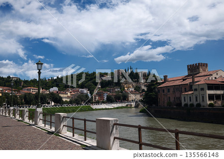 Verona cityscape with historic rooftops and medieval architecture 135566148