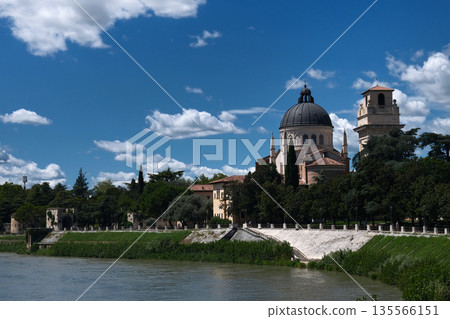 Verona cityscape with historic rooftops and medieval architecture 135566151