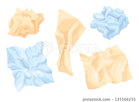 Crumpled paper balls. Cartoon crush paper sheets lumps, paperwaste trash notebook page crumple ball recycling waste crinkled sheet used napkins tissue, set neat vector illustration Crumpled paper balls. Cartoon crush paper sheets lumps, paperwaste trash notebook page crumple ball recycling waste crinkled sheet used napkins tissue, set neat vector illustration 135566255
