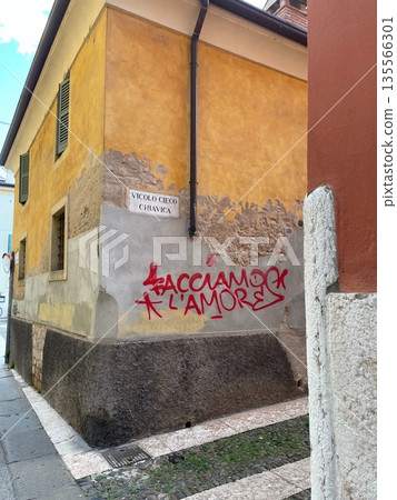 Travel photography of Verona with churches, towers and river 135566301