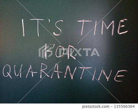 inscription Today no study quarantine Coronavirus written on school blackboard inscription Today no study quarantine Coronavirus written on school blackboard 135566364