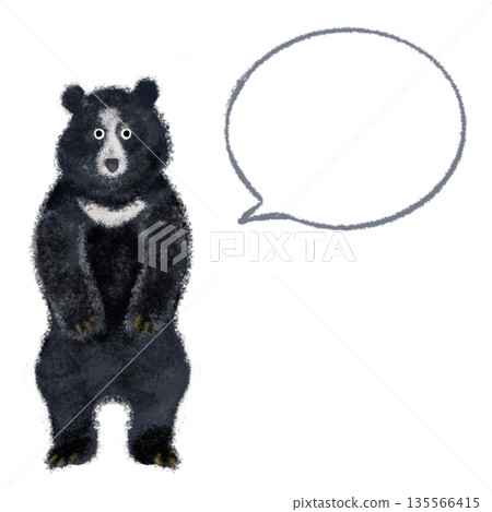 一幅黑熊插圖，配有一個大大的對話框——可用於警示和引導的動物素材 135566415