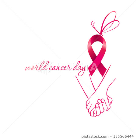 World Cancer Day concept. abstract vector illustration design. Hand drawn. Not AI, World Cancer Day concept. abstract vector illustration design. Hand drawn. Not AI, 135566444