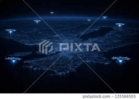 從太空（衛星影像）和無人機影像看到的關西地區夜景地圖 135566503