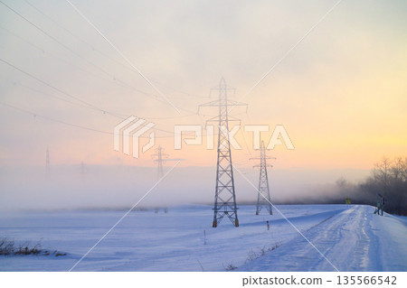 Steel tower standing in a storm 135566542