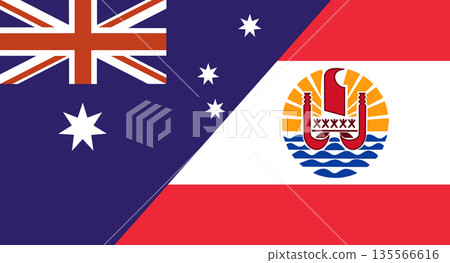 Flag of Australia and French Polynesia. Two Flag Together. Diplomatic relations Flag of Australia and French Polynesia. Two Flag Together. Diplomatic relations 135566616