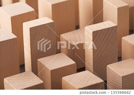 Modern city mady by small wooden blocks 135566682