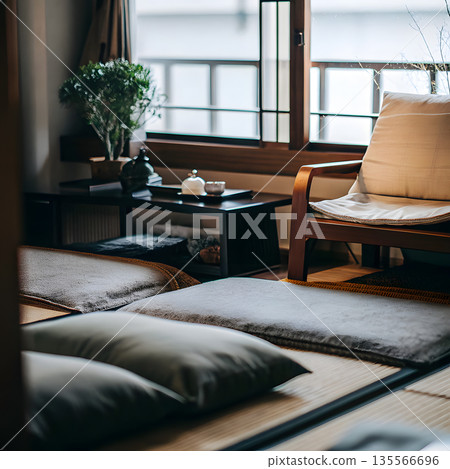Cozy Japanese Tatami Room with Bonsai and Traditional Decor Cozy Japanese Tatami Room with Bonsai and Traditional Decor 135566696