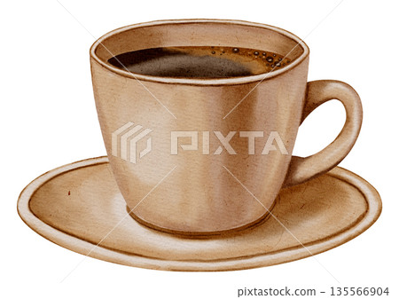 Watercolor coffee cup. Espresso. Illustrations for coffee shops, cafes, packaging, menus, and product design. 135566904