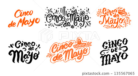 Cinco de Mayo lettering for Mexican National holiday. Greeting design for cards posters and banners 135567065