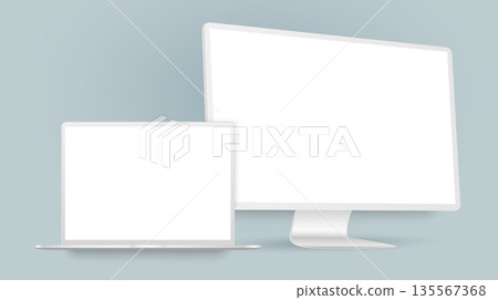 Computer display with laptop in white color Computer display with laptop in white color 135567368