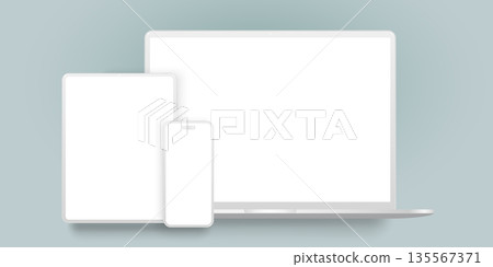 Laptop computer, tablet and smartphone clay mockup 135567371
