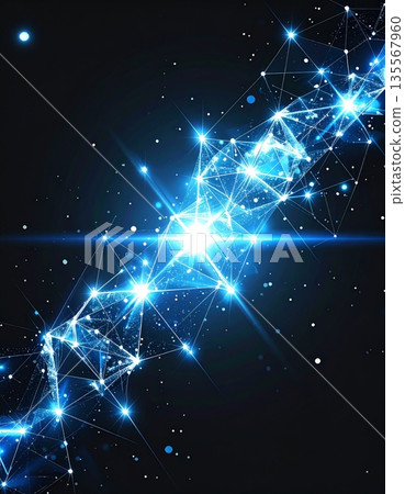 Abstract Shiny Blue Star Clusters with Connected Network on Dark Background 135567960