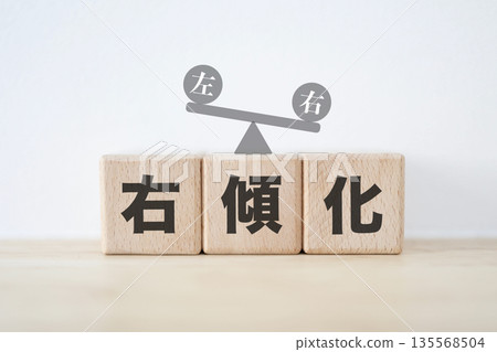 A wooden block indicating a right tilt and a seesaw tilting to the right. A wooden block indicating a right tilt and a seesaw tilting to the right. 135568504