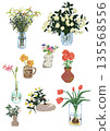 Hand-drawn flower arrangement illustration set of flowers and vases 135568556