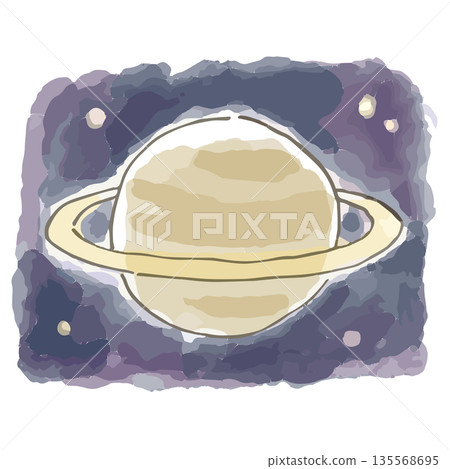 用一組柔和的水彩畫為一天畫上句點 | 行星（土星） 135568695