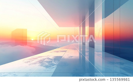 Abstract background material of a shining sea of clouds and an observation deck that suggests success: A web design frame that makes it easy to place text in the center Abstract background material of a shining sea of clouds and an observation deck that suggests success: A web design frame that makes it easy to place text in the center 135569981