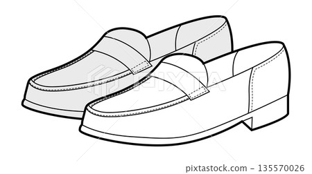Penny loafer shoe women sketch pair. Strap detail casual dress footwear for smart office college outfit. Technical  135570026
