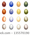 Colorful watercolor Easter eggs. Large set of monochrome hand-drawn illustrations in a realistic style on a white background for Easter promotional materials, invitations, cards, labels, and menus 135570190