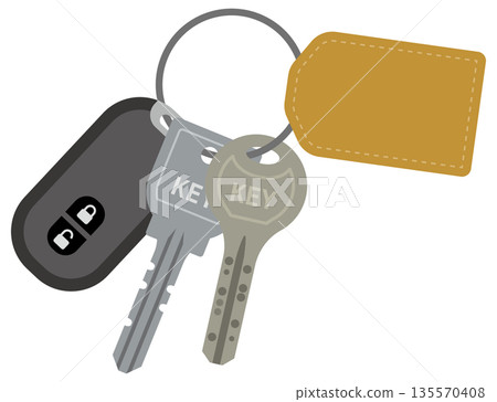 Illustration of a key attached to a keychain 135570408