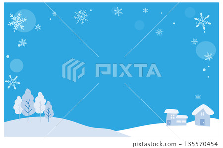 Cute and relaxed snowy country landscape illustration material Cute and relaxed snowy country landscape illustration material 135570454