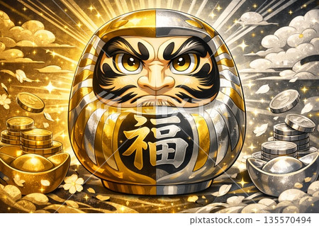 Golden and Silver Lucky Daruma 135570494