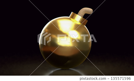 Golden Bomb Symbolizing Hidden Risk and Explosive Financial Crisis Concept 3d render. Golden Bomb Symbolizing Hidden Risk and Explosive Financial Crisis Concept 3d render. 135571596