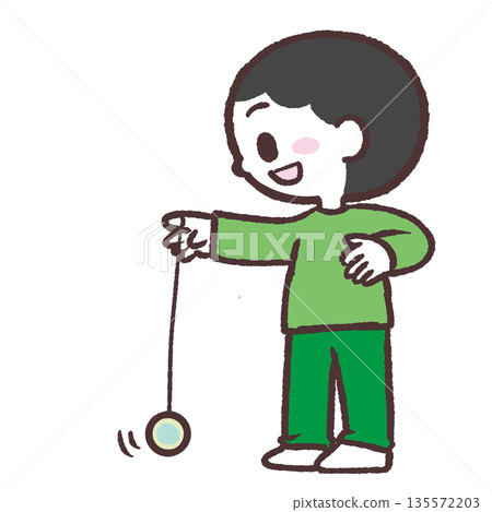 Illustration of a boy playing with a yo-yo 135572203