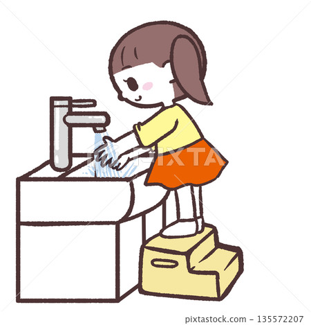 Illustration of a girl washing her hands 135572207