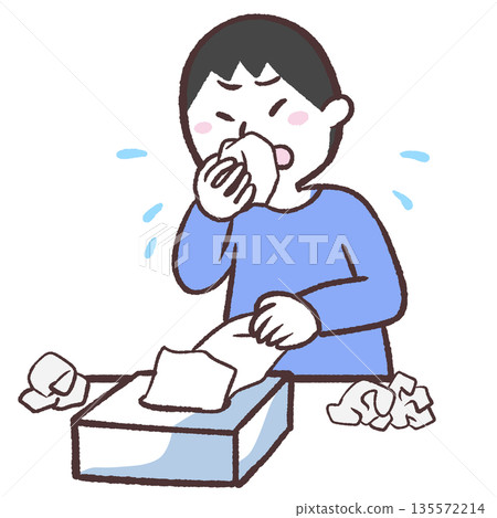 Illustration of a man using a lot of tissues Illustration of a man using a lot of tissues 135572214