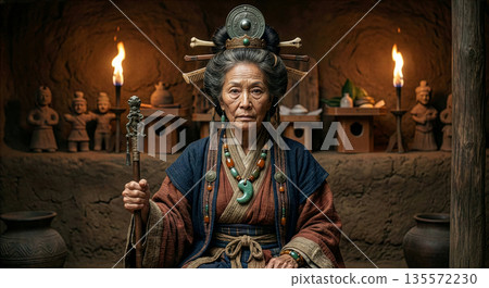 描繪卑彌呼（Himiko）——這位統治邪馬台國的神秘巫女女王——的畫像和祭祀儀式圖像。 135572230