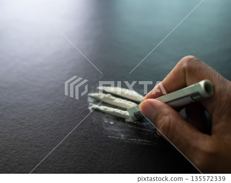 Cocain Drug Crack Pile Line Meth with Finger, Junkie Take Methamphetamine Narcotic White Powder Abuse Addict Cocain Drug Crack Pile Line Meth with Finger, Junkie Take Methamphetamine Narcotic White Powder Abuse Addict 135572339