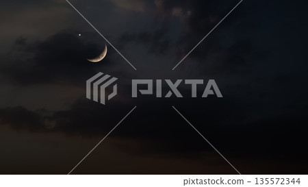 Islam Moon Star Night Isra miraj Namaz Sunset Background Mubaruk Greeting Islam Ramadan Element Masjid Aqsa Hajj Kaaba Umrah Eid Arabian Religion Islamic Arab Muslim Greeting Miraj Kaaba. 135572344