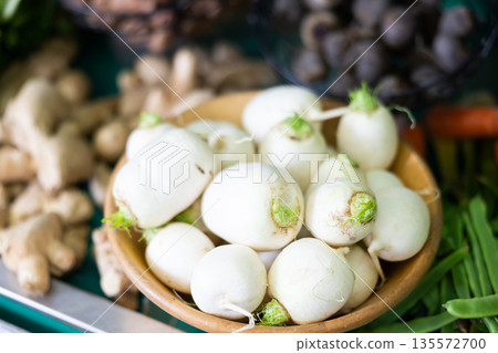 High quality imported eco rutabaga are grouped in shop window High quality imported eco rutabaga are grouped in shop window 135572700
